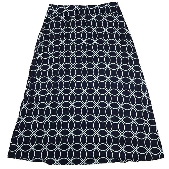 Talbots Jersey Pull On A-Line Maxi Skirt Navy/Baby Blue Geometric Print Size L - Picture 1 of 6